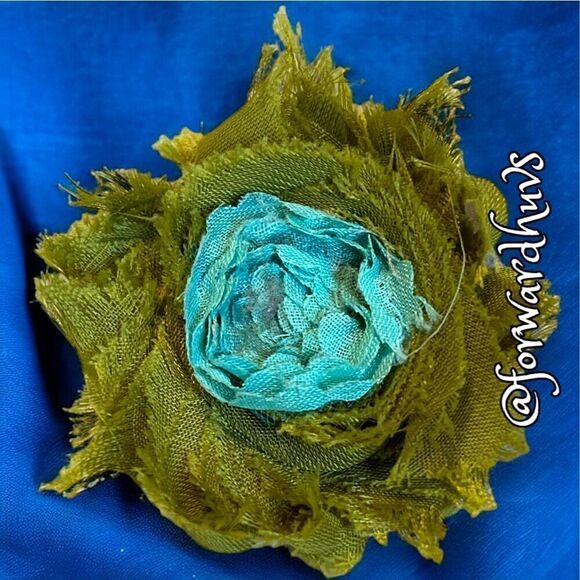 Handcrafted Fabric Floral Hair Clip / Brooch - Green & Robins Egg Blue - Picture 3 of 8
